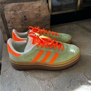 Adidas Olive and Neon Orange Sneakers